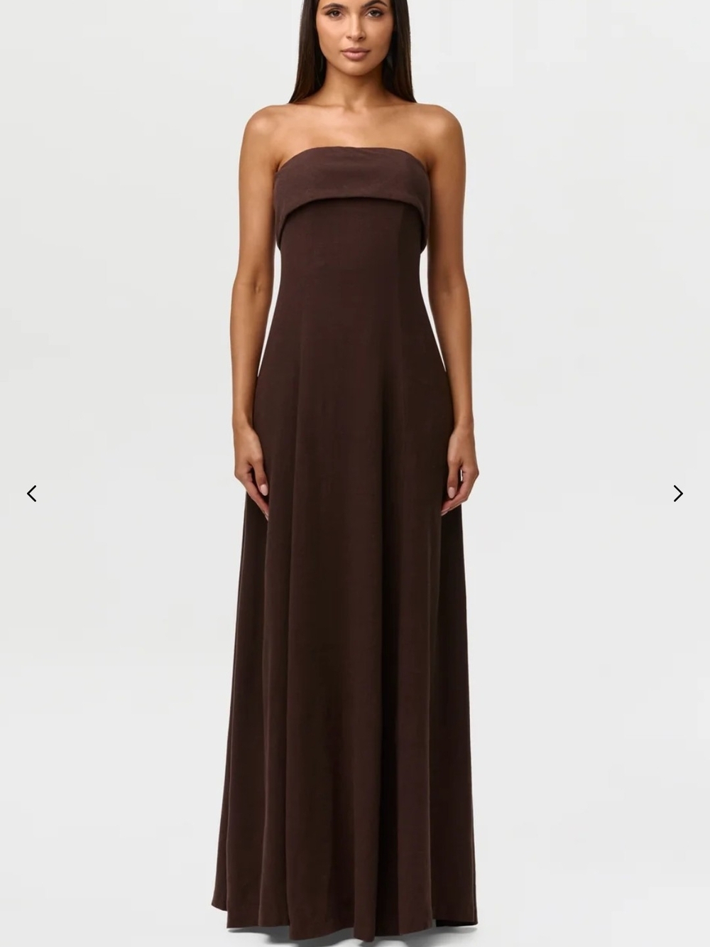 Naked Wardrobe Strapless Chocolate Brown Linen Maxi Dress